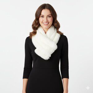 Women's Faux Fur Shawl Collar White Winter Festive Holiday Formal Party